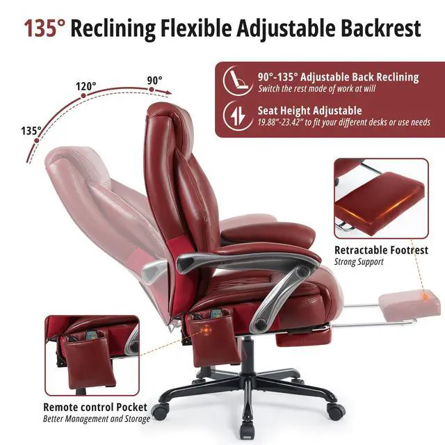 Alt view image 6 of 6 - Massage Office Chair with Heat & Footrest, Ergonomic Reclining Executive Desk Chairs with 6-Point Vibration, PU Leather Computer Chair for Home Office or Gaming