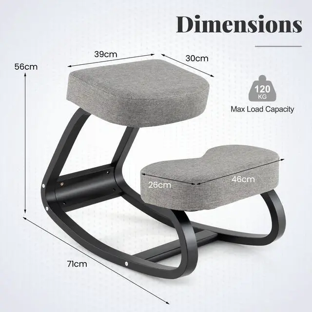 Alt view image 3 of 6 - Ergonomic Kneeling Desk Chair, Upright Posture Chair with Cushion & Solid Wood Frame, Natural Relief for Neck or Back Pain, Wooden Knee Chair for Home Office (2)