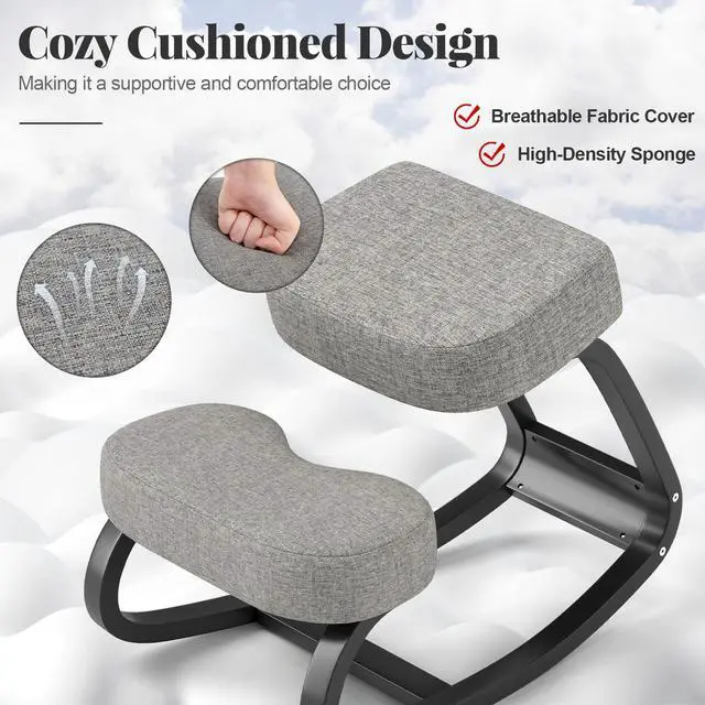Alt view image 6 of 6 - Ergonomic Kneeling Desk Chair, Upright Posture Chair with Cushion & Solid Wood Frame, Natural Relief for Neck or Back Pain, Wooden Knee Chair for Home Office (2)