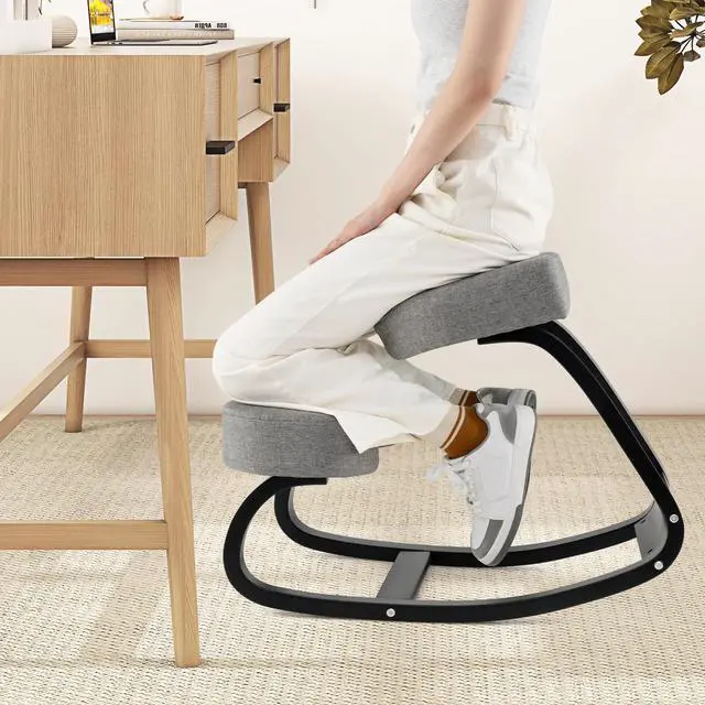Main image of Ergonomic Kneeling Desk Chair, Upright Posture Chair with Cushion & Solid Wood Frame, Natural Relief for Neck or Back Pain, Wooden Knee Chair for Home Office (1)