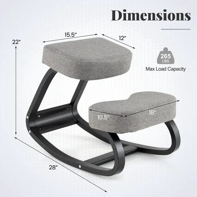 Alt view image 2 of 6 - Ergonomic Kneeling Desk Chair, Upright Posture Chair with Cushion & Solid Wood Frame, Natural Relief for Neck or Back Pain, Wooden Knee Chair for Home Office (1)