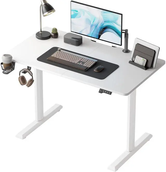 Main image of 44 x 24 Inches Standing Desk, Height Adjustable Electric Standing Desk, Stand up Table, Sit Stand Home Office Desk with Splice Board, White