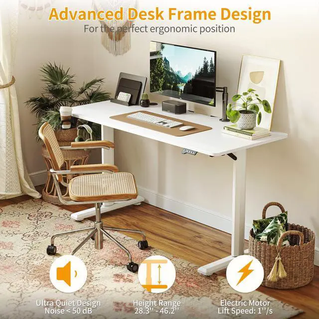Alt view image 3 of 6 - 44 x 24 Inches Standing Desk, Height Adjustable Electric Standing Desk, Stand up Table, Sit Stand Home Office Desk with Splice Board, White