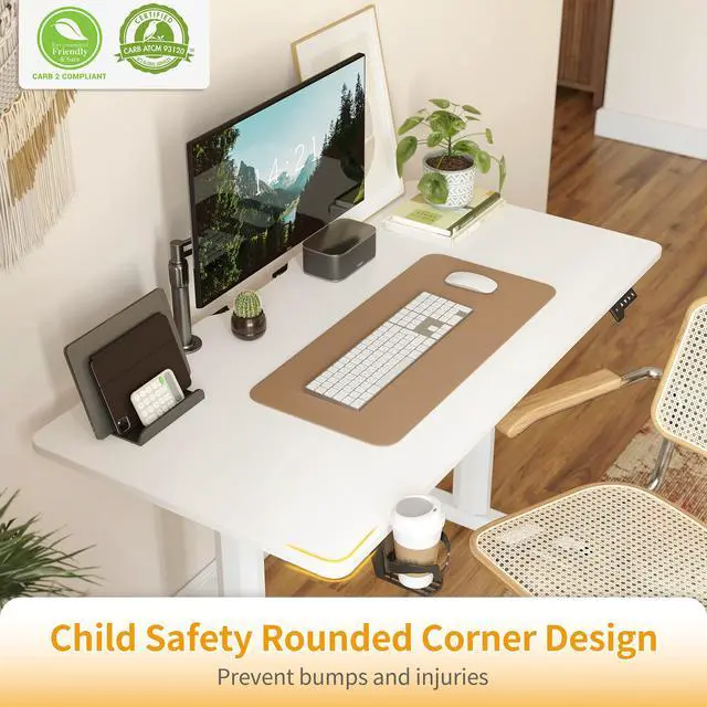 Alt view image 6 of 6 - 44 x 24 Inches Standing Desk, Height Adjustable Electric Standing Desk, Stand up Table, Sit Stand Home Office Desk with Splice Board, White