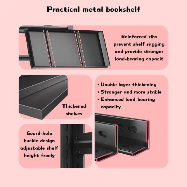 Alt view image 5 of 6 - 20" W*44" H Book Shelf,4 Tier Metal Wide Bookshelf,Heavy Duty Book Shelfs,Adjustable Shelving Unit,Tall Bookcase,Industrial Bookshelf for Living Room,Bedroom,Office and Library