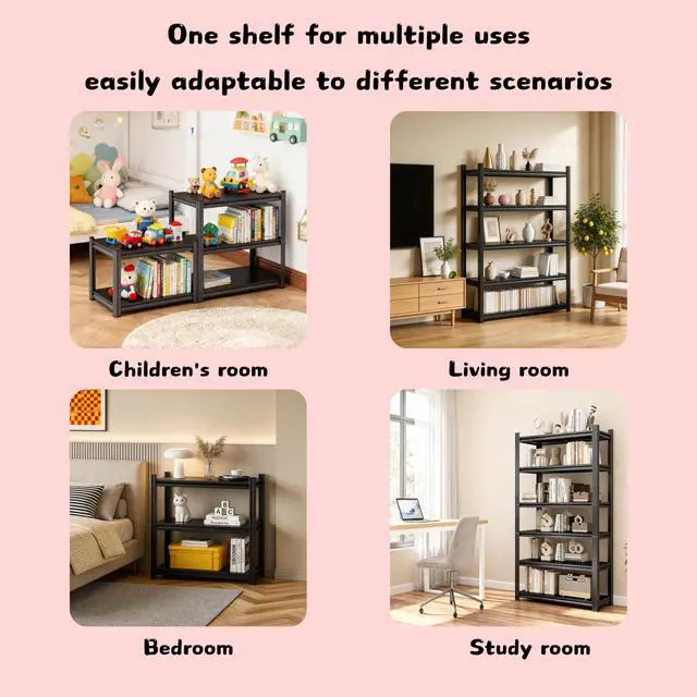 Alt view image 6 of 6 - 20" W*44" H Book Shelf,4 Tier Metal Wide Bookshelf,Heavy Duty Book Shelfs,Adjustable Shelving Unit,Tall Bookcase,Industrial Bookshelf for Living Room,Bedroom,Office and Library