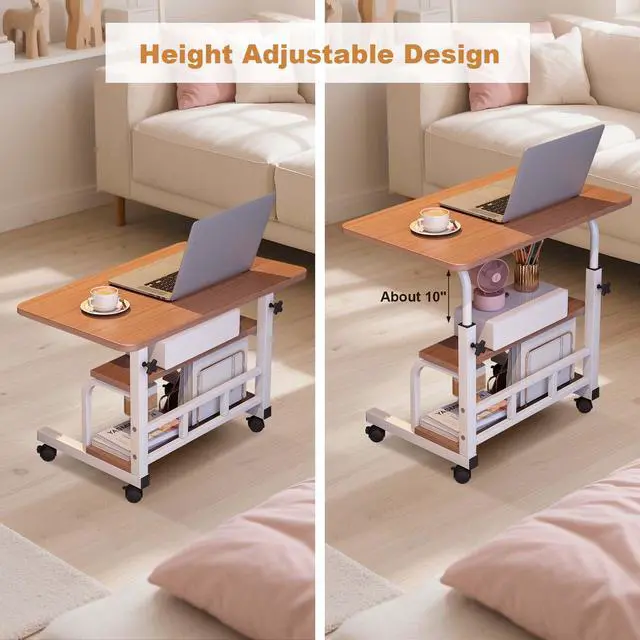 Alt view image 4 of 6 - Adjustable Height Mobile Standing Desk with Wheels Portable Rolling Computer Desk Storage Shelves Home Office & Small Spaces Walnut Color
