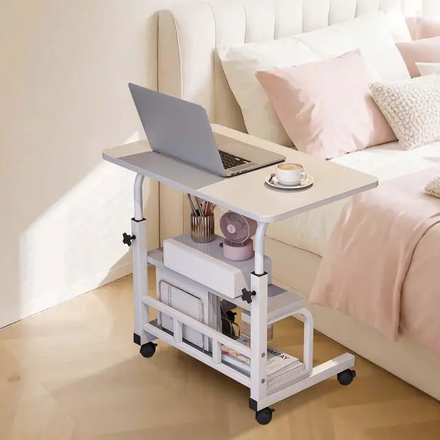 Main image of Adjustable Height Mobile Standing Desk with Wheels Portable Rolling Computer Table Storage Shelves Home Office & Small Spaces