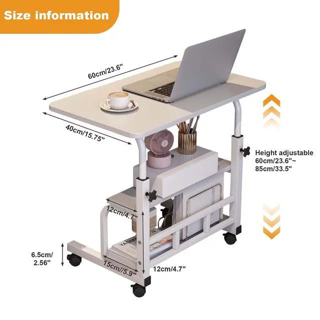 Alt view image 2 of 6 - Adjustable Height Mobile Standing Desk with Wheels Portable Rolling Computer Table Storage Shelves Home Office & Small Spaces