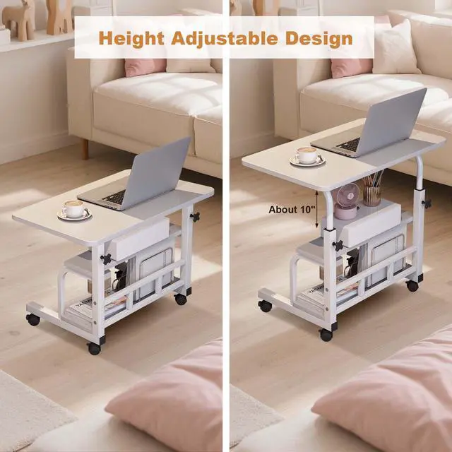 Alt view image 5 of 6 - Adjustable Height Mobile Standing Desk with Wheels Portable Rolling Computer Table Storage Shelves Home Office & Small Spaces