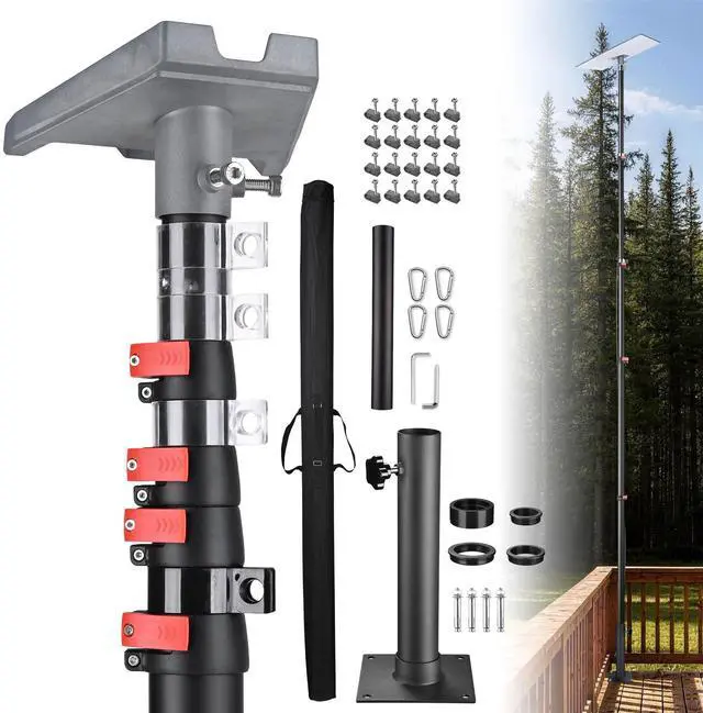 Main image of EZ GO 25ft Starlink Gen 3 Pole and Ground Mount Kit Telescoping Aluminum Starlink Mast with Deck Mount & Standard Pipe Adapter for Construction Sites & Backyard, Commercial Use, Black