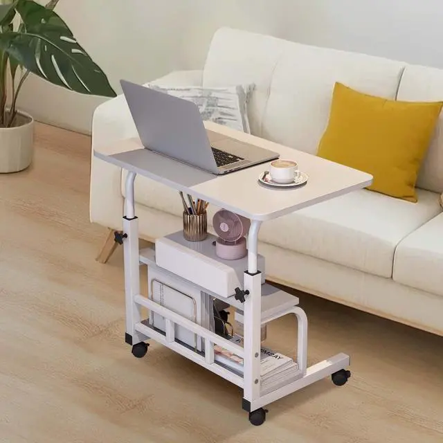 Alt view image 6 of 6 - Adjustable Height Mobile Standing Desk with Wheels Rolling Computer Desk Storage Shelves Compact Laptop Table Home Office & Study