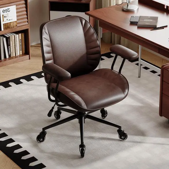 Main image of Home Office Desk Chair, Adjustable Comfy Office Chair with Wheels,Leather Office Chair with Removable Armrests, Office Desk Chair with Lumbar Support for Home Office or Workspace, Dark Brown