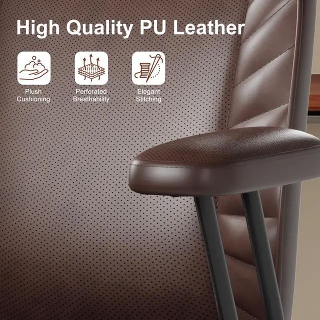 Alt view image 5 of 6 - Home Office Desk Chair, Adjustable Comfy Office Chair with Wheels,Leather Office Chair with Removable Armrests, Office Desk Chair with Lumbar Support for Home Office or Workspace, Dark Brown