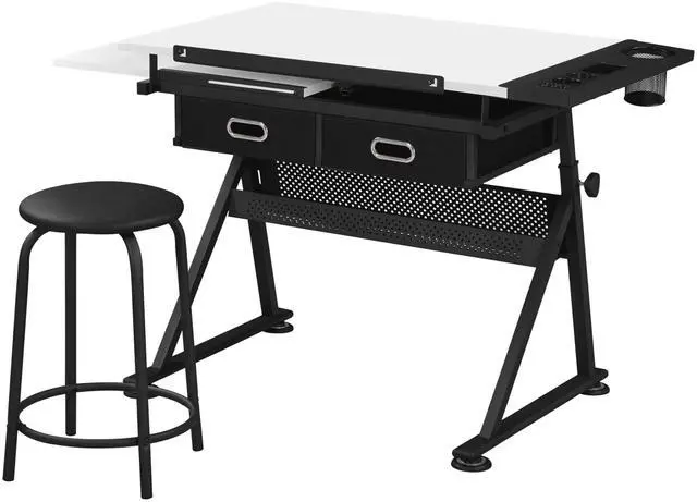 Main image of Drafting Table Art Craft Desk with Storage, Wooden Drawing Table with Adjustable Angle, Workstation for Reading&Writing, Foldable Artist Painting Table Crafts Desk with Extra Large Desktop