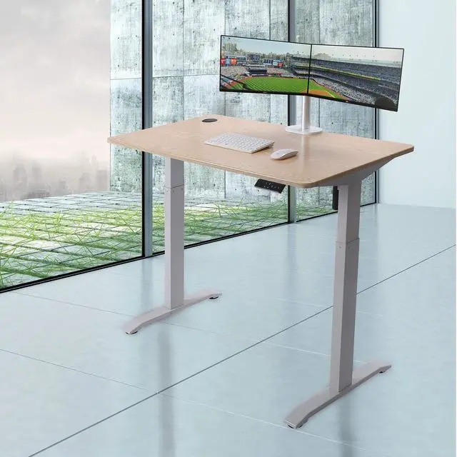 Alt view image 2 of 6 - Electric Height Adjustable Standing Desk, Electric Standing Workstation, Sit Stand Home Office Desk, Gaming Table, Whole-Piece Desktop Board 48 * 24 in (KT1001-LW)