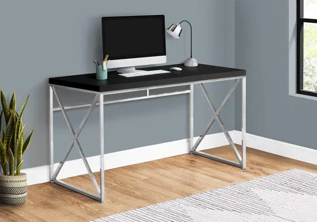 Main image of Modern Industrial Style-Home & Office Writing Table with Sturdy Crisscross Metal Computer Desk, 48" L, Black/Chrome Frame