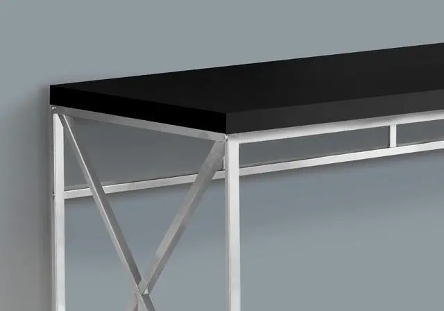 Alt view image 3 of 5 - Modern Industrial Style-Home & Office Writing Table with Sturdy Crisscross Metal Computer Desk, 48" L, Black/Chrome Frame