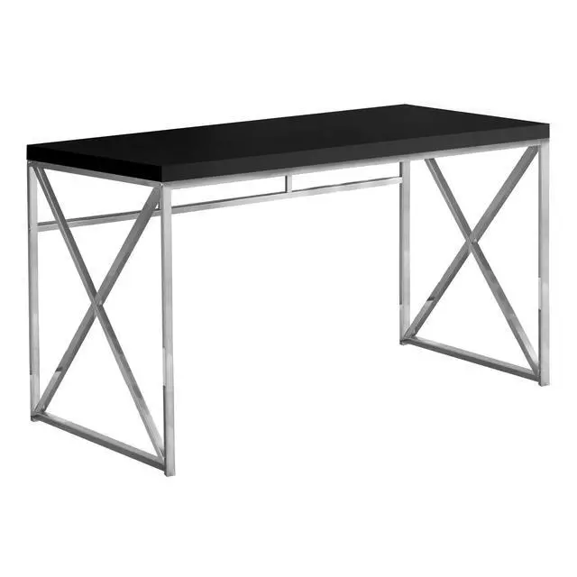 Alt view image 4 of 5 - Modern Industrial Style-Home & Office Writing Table with Sturdy Crisscross Metal Computer Desk, 48" L, Black/Chrome Frame