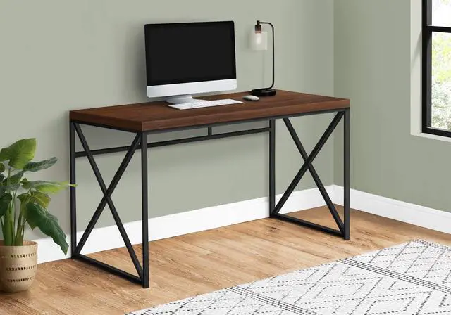 Main image of Modern Industrial Style-Home & Office Writing Table with Sturdy Crisscross Metal Computer Desk, 48" L, Cherry/Black Frame (I 7454)