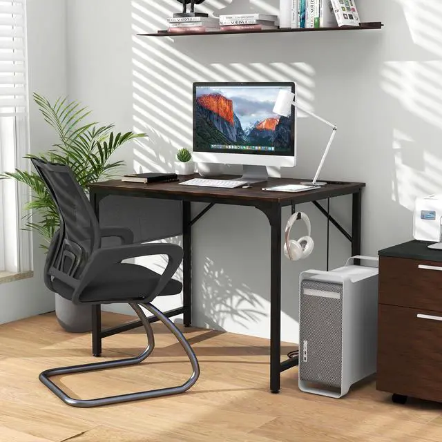 Alt view image 2 of 6 - 32 Computer Desk with Charging Station, Modern Simple Study Writing Desk with Storage Bag, Headphone Hook, Sturdy Metal Frame, Home Office Workstation
