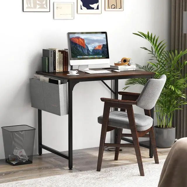 Alt view image 4 of 6 - 32 Computer Desk with Charging Station, Modern Simple Study Writing Desk with Storage Bag, Headphone Hook, Sturdy Metal Frame, Home Office Workstation