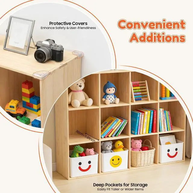 Alt view image 5 of 6 - 12 Cube Storage Organizer - Solid Wood Bookshelf - Cube Shelf - Vertical or Horizontal Bookcase - Open Book Shelf - Easy Assembly for Bedroom, Living Room, Office