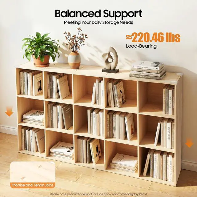 Alt view image 4 of 6 - 15 Cube Storage Organizer - Solid Wood Bookshelf - Cube Shelf - Vertical or Horizontal Bookcase - Open Book Shelf - Easy Assembly for Bedroom, Living Room, Office