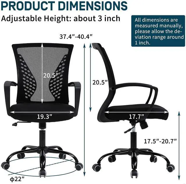 Alt view image 3 of 6 - Ergonomic Office Chair Clearance Mid Back Mesh Chair with Lumbar Support and Armrest Adjustable Computer Chair Study Chair Rolling Task Chair Modern Executive Chair, Black