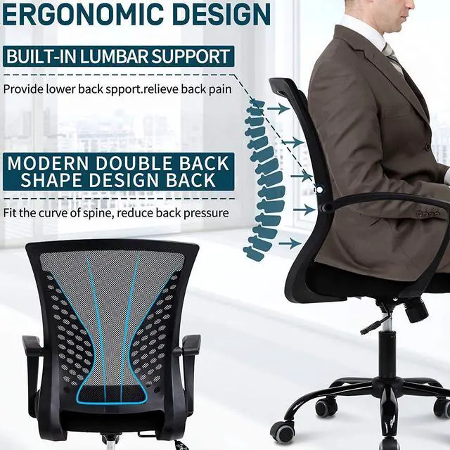 Alt view image 6 of 6 - Ergonomic Office Chair Clearance Mid Back Mesh Chair with Lumbar Support and Armrest Adjustable Computer Chair Study Chair Rolling Task Chair Modern Executive Chair, Black