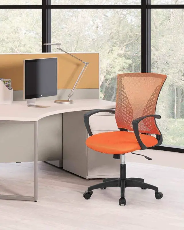Alt view image 2 of 6 - Orange Modern Ergonomic Mesh Office Chair with Lumbar Support and Armrest, Swivel Wheels, 250lb Capacity