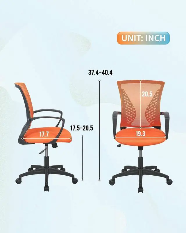 Alt view image 3 of 6 - Orange Modern Ergonomic Mesh Office Chair with Lumbar Support and Armrest, Swivel Wheels, 250lb Capacity