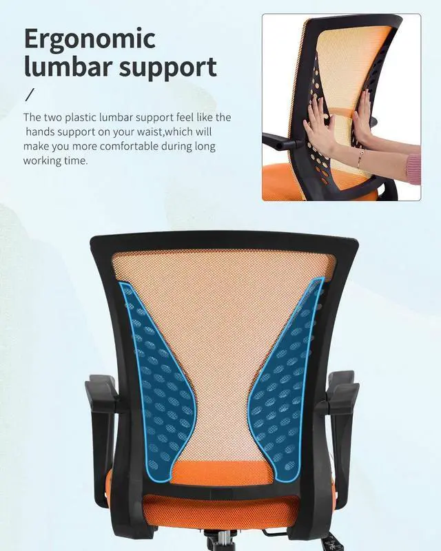 Alt view image 4 of 6 - Orange Modern Ergonomic Mesh Office Chair with Lumbar Support and Armrest, Swivel Wheels, 250lb Capacity