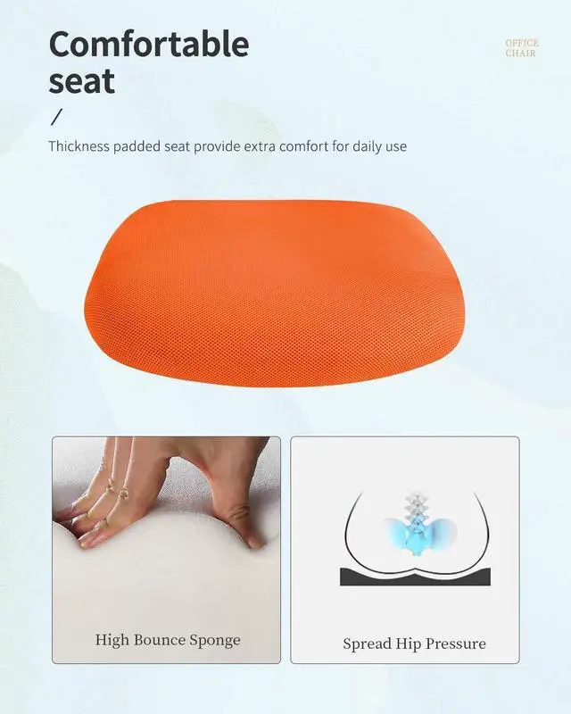 Alt view image 5 of 6 - Orange Modern Ergonomic Mesh Office Chair with Lumbar Support and Armrest, Swivel Wheels, 250lb Capacity
