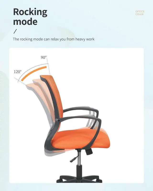 Alt view image 6 of 6 - Orange Modern Ergonomic Mesh Office Chair with Lumbar Support and Armrest, Swivel Wheels, 250lb Capacity