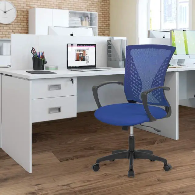 Alt view image 2 of 6 - Office Chair Clearance Mid Back Mesh Chair with Ergonomic Lumbar Support and Armrest Adjustable Computer Chair Study Desk Chair Swivel Rolling Task Chair Modern Cheap Executive Chair-Blue