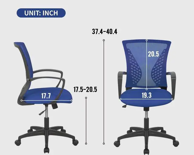 Alt view image 3 of 6 - Office Chair Clearance Mid Back Mesh Chair with Ergonomic Lumbar Support and Armrest Adjustable Computer Chair Study Desk Chair Swivel Rolling Task Chair Modern Cheap Executive Chair-Blue