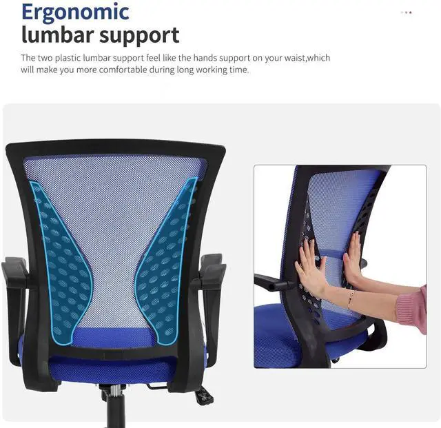 Alt view image 4 of 6 - Office Chair Clearance Mid Back Mesh Chair with Ergonomic Lumbar Support and Armrest Adjustable Computer Chair Study Desk Chair Swivel Rolling Task Chair Modern Cheap Executive Chair-Blue