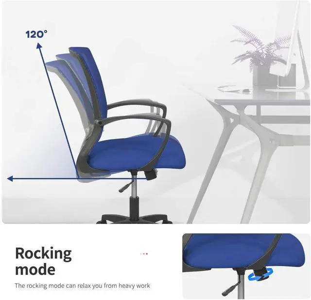 Alt view image 6 of 6 - Office Chair Clearance Mid Back Mesh Chair with Ergonomic Lumbar Support and Armrest Adjustable Computer Chair Study Desk Chair Swivel Rolling Task Chair Modern Cheap Executive Chair-Blue