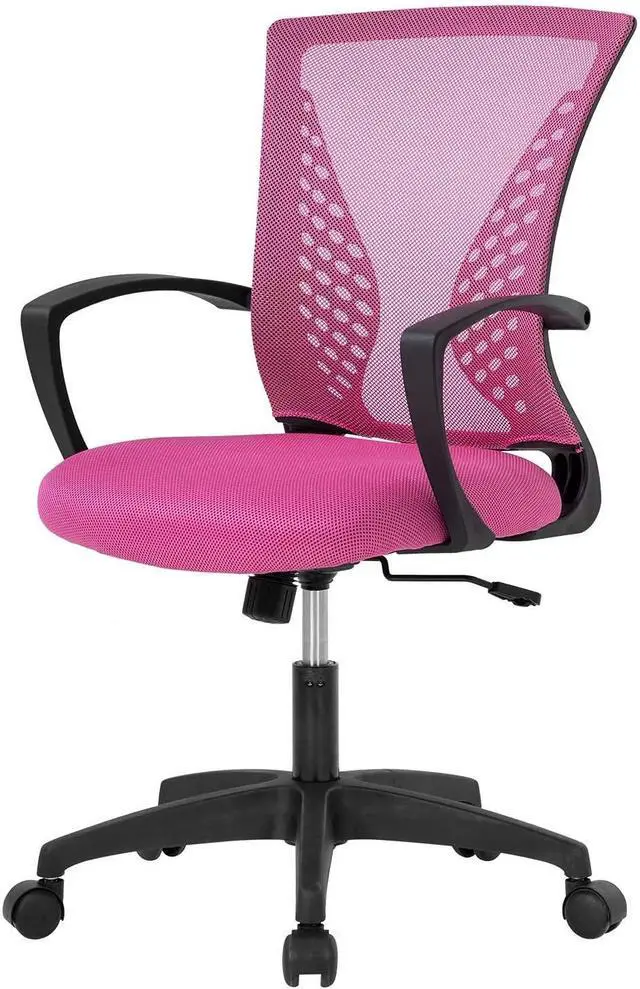 Main image of Office Chair Clearance Mid Back Mesh Chair with Ergonomic Lumbar Support and Armrest Adjustable Computer Chair Study Desk Chair Swivel Rolling Task Chair Modern Cheap Executive Chair (Pink)