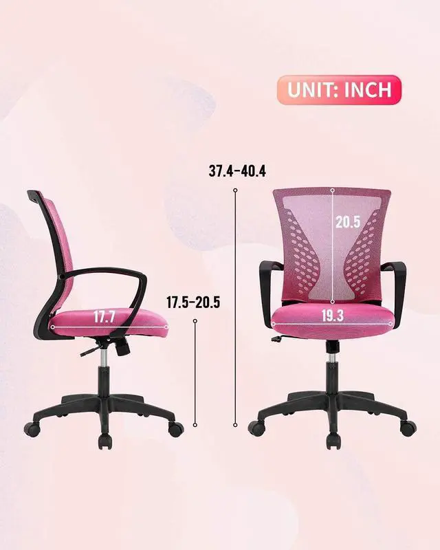 Alt view image 3 of 6 - Office Chair Clearance Mid Back Mesh Chair with Ergonomic Lumbar Support and Armrest Adjustable Computer Chair Study Desk Chair Swivel Rolling Task Chair Modern Cheap Executive Chair (Pink)