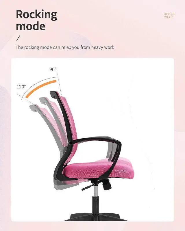 Alt view image 4 of 6 - Office Chair Clearance Mid Back Mesh Chair with Ergonomic Lumbar Support and Armrest Adjustable Computer Chair Study Desk Chair Swivel Rolling Task Chair Modern Cheap Executive Chair (Pink)