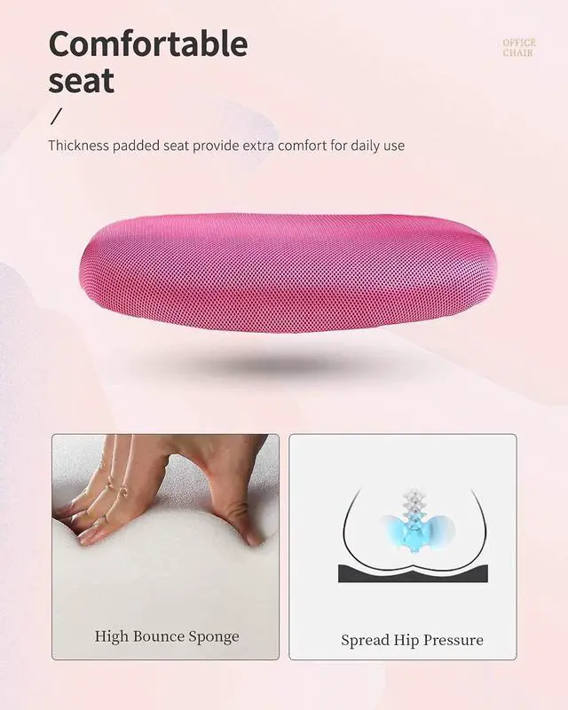 Alt view image 5 of 6 - Office Chair Clearance Mid Back Mesh Chair with Ergonomic Lumbar Support and Armrest Adjustable Computer Chair Study Desk Chair Swivel Rolling Task Chair Modern Cheap Executive Chair (Pink)