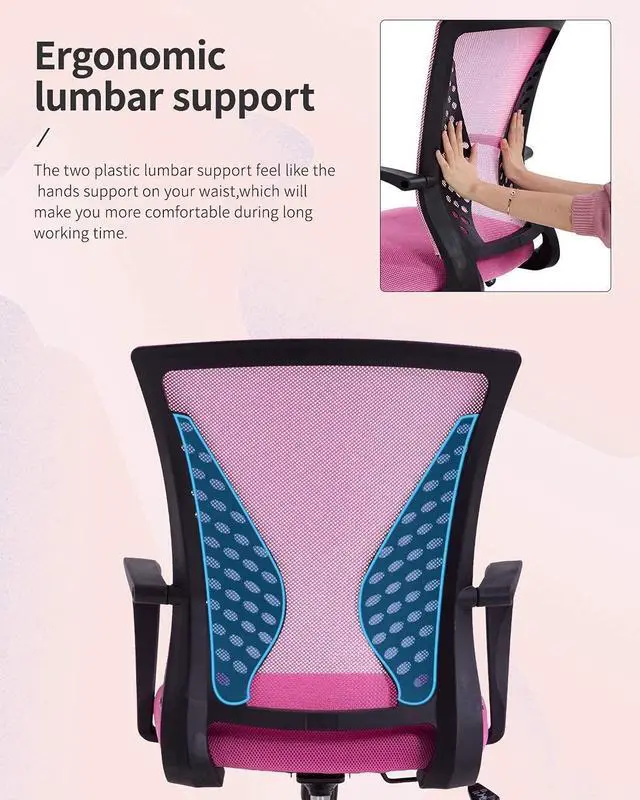 Alt view image 6 of 6 - Office Chair Clearance Mid Back Mesh Chair with Ergonomic Lumbar Support and Armrest Adjustable Computer Chair Study Desk Chair Swivel Rolling Task Chair Modern Cheap Executive Chair (Pink)