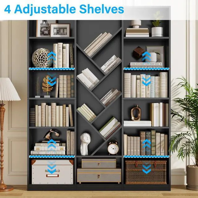 Alt view image 5 of 6 - 71" Bookcase, 6 Tier Large Bookshelf with Storage, Floor Standing Display Storage Shelves, Modern Tall Floor Standing Book Shelf for Living Room, Black