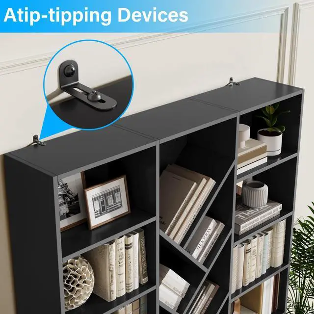 Alt view image 6 of 6 - 71" Bookcase, 6 Tier Large Bookshelf with Storage, Floor Standing Display Storage Shelves, Modern Tall Floor Standing Book Shelf for Living Room, Black