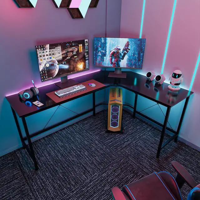 Alt view image 2 of 6 - 66" L Shaped Gaming Corner Computer Desk with CPU Stand and Foot Rest Bar, PC Laptop Study Table Workstation Gaming Desk for Home Office, Black