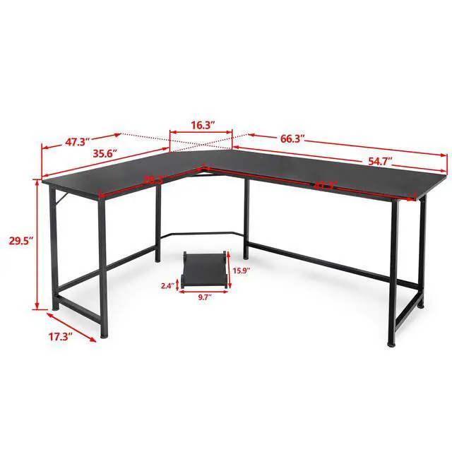 Alt view image 3 of 6 - 66" L Shaped Gaming Corner Computer Desk with CPU Stand and Foot Rest Bar, PC Laptop Study Table Workstation Gaming Desk for Home Office, Black