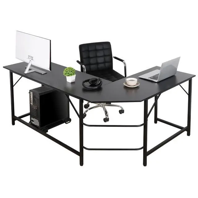 Alt view image 4 of 6 - 66" L Shaped Gaming Corner Computer Desk with CPU Stand and Foot Rest Bar, PC Laptop Study Table Workstation Gaming Desk for Home Office, Black