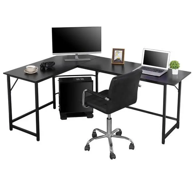 Alt view image 5 of 6 - 66" L Shaped Gaming Corner Computer Desk with CPU Stand and Foot Rest Bar, PC Laptop Study Table Workstation Gaming Desk for Home Office, Black